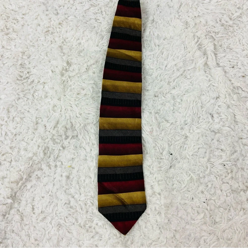 Covington 100% silk Striped Tie in Red, Gold, and Black